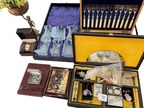 Collection of costume jewellery, jewellery boxes, canteen of fish eaters,...