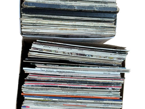 Three boxes of LP and single records. thumbnail