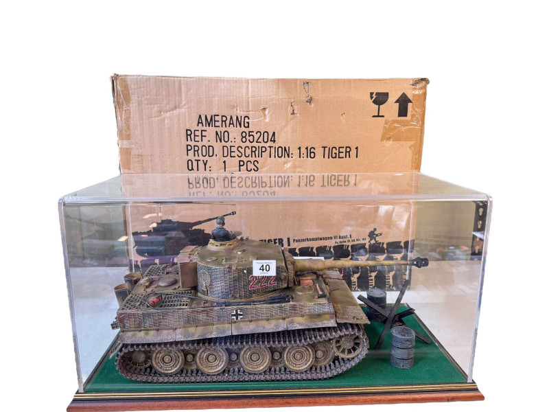 Forces of Valor German Tiger 1 tank model commanded by SS Obersturmfuhrer Michael Wittmann, boxed with display case.
