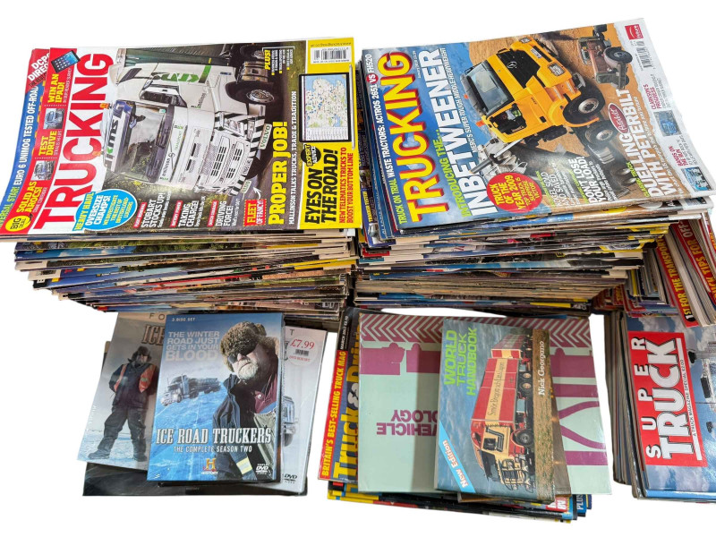 Large collection of truck magazines and books including Truck, Trucking, Commercial Motor, Super Truck, etc.
