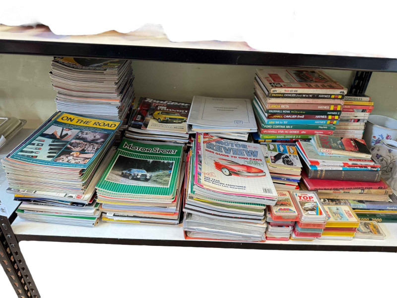 Large collection of Car magazines, books including Haynes Manuals, Observer books, Motoring Top Trumps, etc.