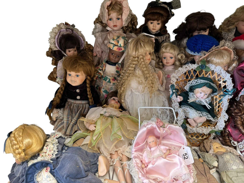 Collection of various pot head dolls.