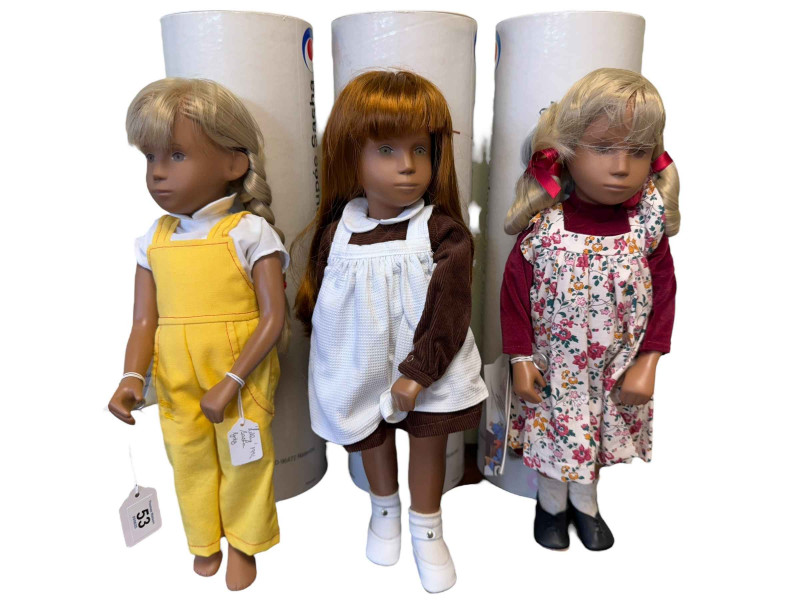 Three Sasha dolls, Lilly, Laura and Trudi, with tubes.