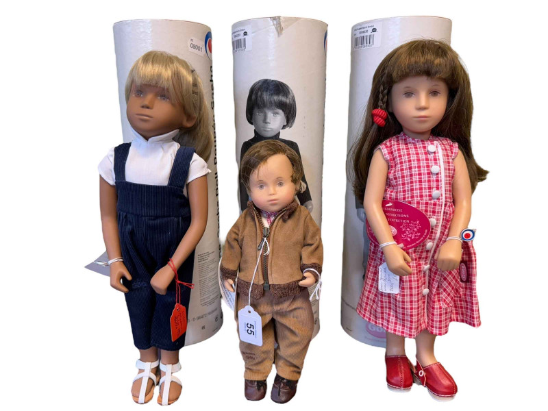 Three Sasha dolls, Stella, Olli and Maria, with tubes.