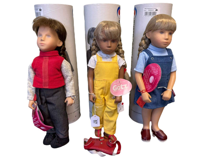 Three Sasha dolls, Wibke, Lily and Clamdius, with tubes.