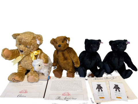 Four Steiff Bears, Chelsea, The Artists Bear and two Black Jack Bears.