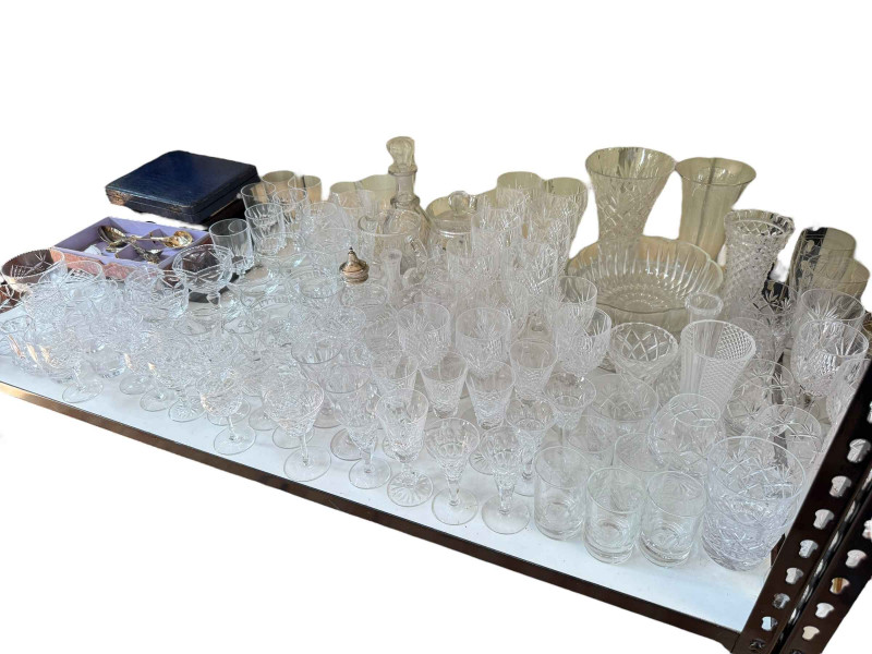 Polished copper wares, pewter plates and dishes, cutlery, glass wares, cased cutlery, etc.