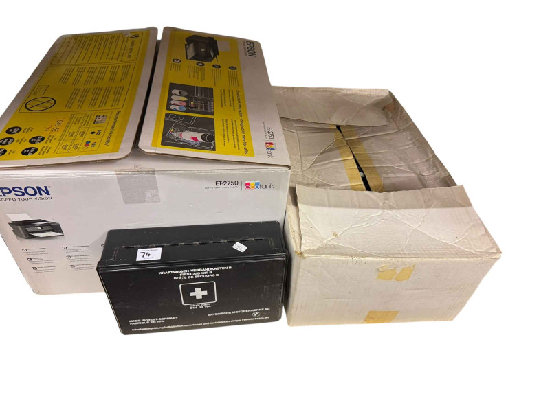 Collection of car accessories and memorabilia including brochures, vintage oil can, Mercedes caps, etc.