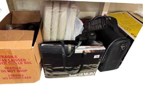 Collection of car accessories and memorabilia including brochures, vintage oil can, Mercedes caps, etc. thumbnail