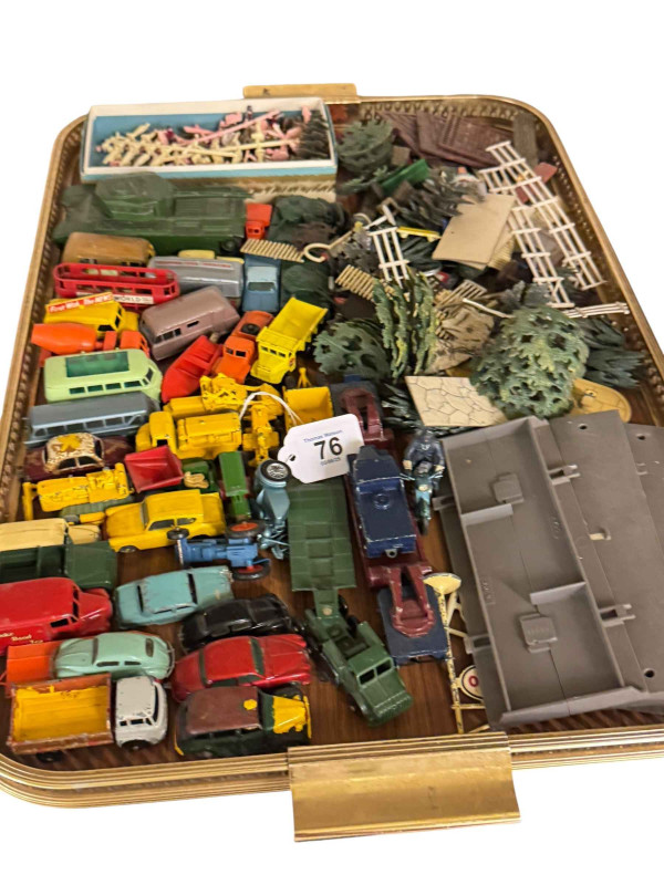 Two pairs of ebony elephants, two Victorian boxes, diecast toys, etc.