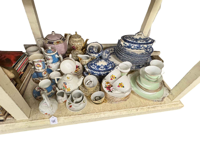 Vintage bell telephone, mantel clocks, canteen of cutlery, LP records, teawares, etc.