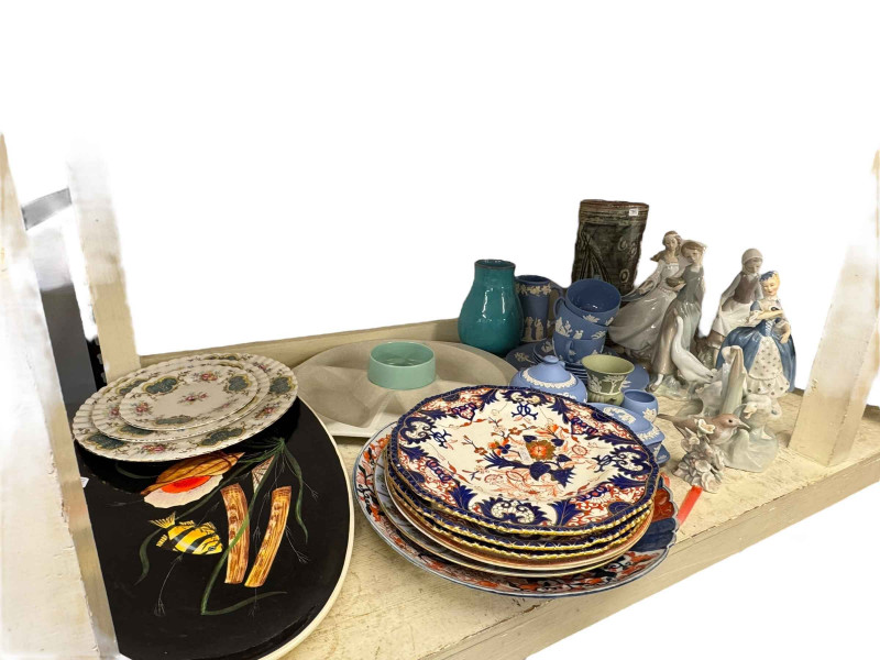 Wedgwood Blue Jasperware, Lladro figurines, Poole vase, etc.