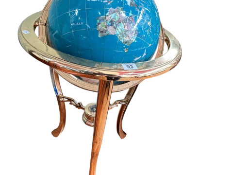Semi-precious finish terrestrial globe on gilt metal stand with inset...