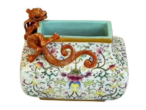 Famille Rose dragon porcelain water pot with Qianlong impressed mark to...