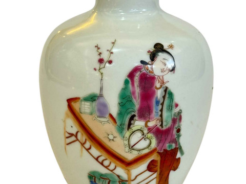 Chinese Pottery ovoid vase decorated with figure, red seal mark to base,...