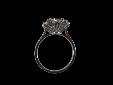 18 carat white gold, sapphire and diamond cluster ring, the centre oval sapphire 2.20 carats, size N. thumbnail