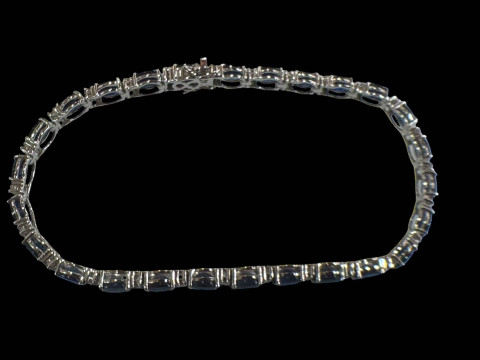 Sapphire and diamond bracelet set in 18 carat white gold, sapphires totalling 9.50 carats and 0.48 carats of diamonds. thumbnail