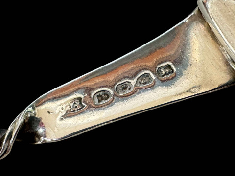 Pair George III silver serving spoons with onslow handles, London 1818. thumbnail