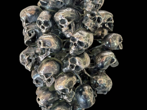 P Green silver skull grape sculpture, signed and hallmarked, 17cm length. thumbnail