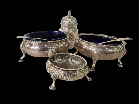 Pair large early Victorian silver open salts, London 1843, with spoons,...