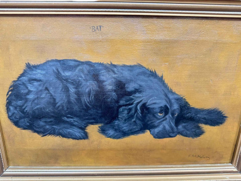 Frances Mabel Hollams (1877-1963), 'Bat' Study of a Spaniel, and Study of a Poodle, two oils on canvas, one signed and other initialled, 24.5cm by 39.5cm and 24.5cm by 34.5cm, both framed. *ARR (Artists Resale Royalty Charge) may apply to this lot*. thumbnail