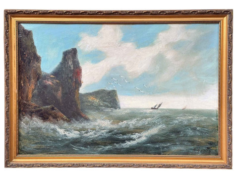 H Martin, Rough Sea at a Rocky Coastline, oil on board, signed lower right,...