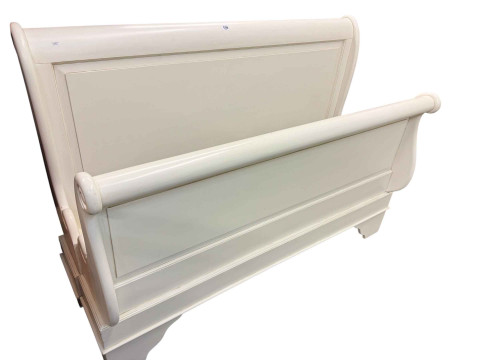 Contemporary 4ft 6'' white washed sleigh bed.