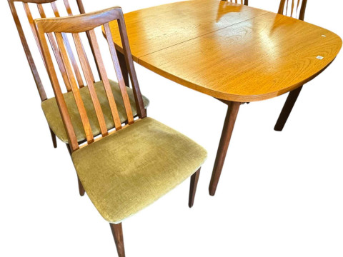 G Plan teak extending dining table and four chairs, Parker Knoll teak standing corner cabinet, side cabinet and corner unit. thumbnail