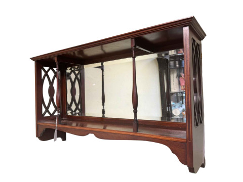 Edwardian mahogany and line inlaid mirror backed wall shelf, 46cm by 73cm...