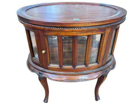 Oval tray top glazed panel cocktail cabinet, 78cm by 74cm by 49.5cm.