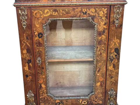 Victorian floral marquetry inlaid and gilt metal mounted glazed panel...