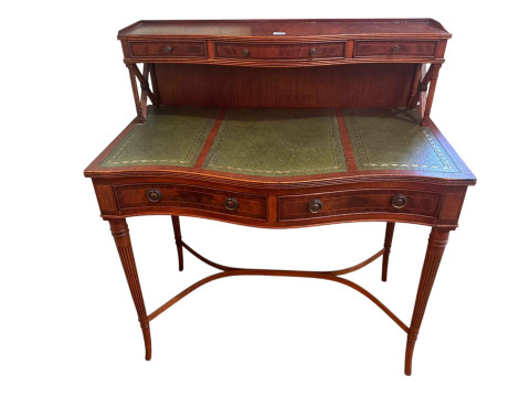 Line inlaid serpentine front Bonheur De Jour having raised upper section...