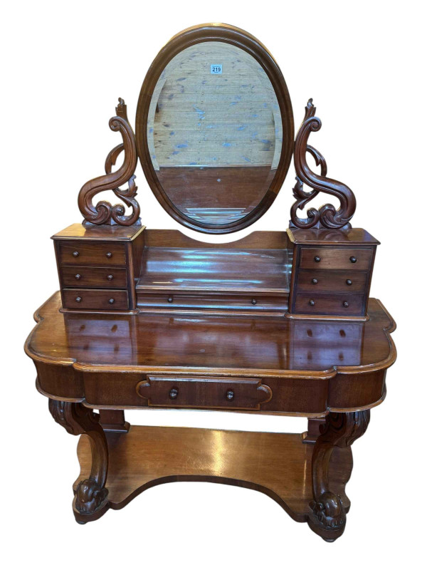 Victorian mahogany Duchess dressing table, 155cm by 121cm by 54cm.
