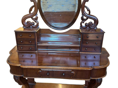 Victorian mahogany Duchess dressing table, 155cm by 121cm by 54cm.