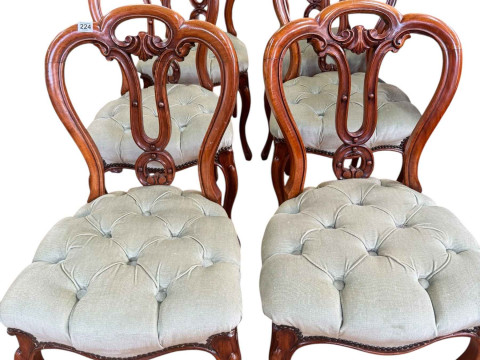 Set of six Victorian mahogany cabriole leg parlour chairs in sage green...