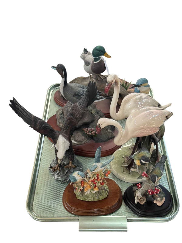 Two Border Fine Arts water foul sculptures, View Keramus storks and other groups.
