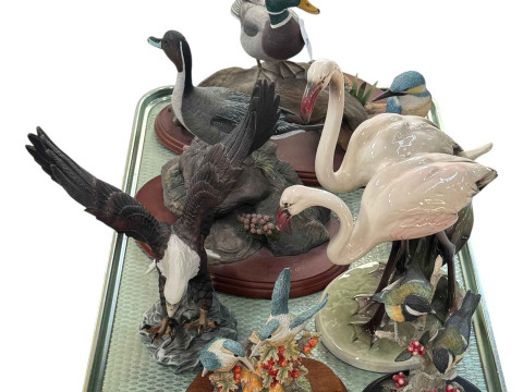 Two Border Fine Arts water foul sculptures, View Keramus storks and other...