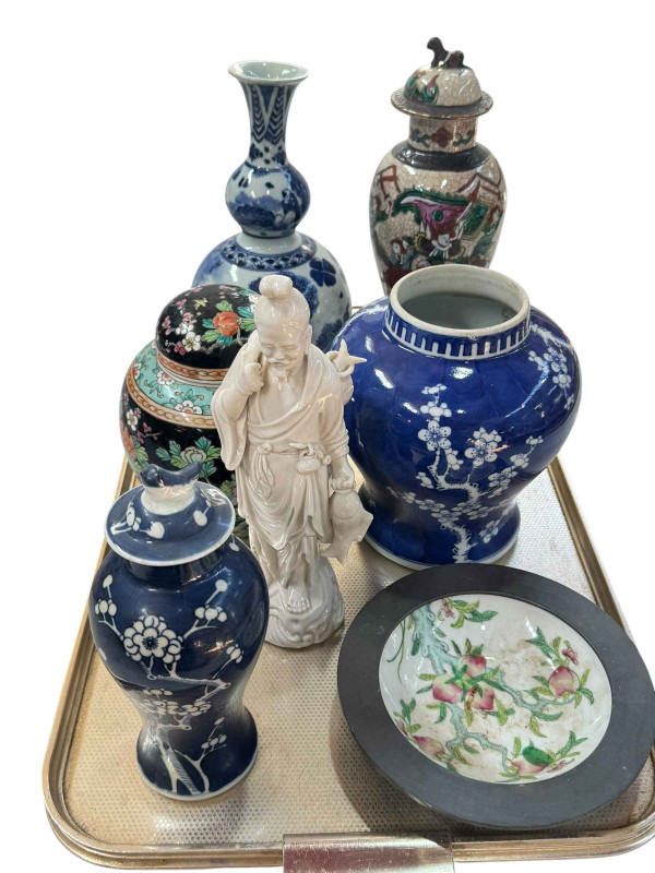 Seven Chinese pieces including ginger jar, blue and white etc.