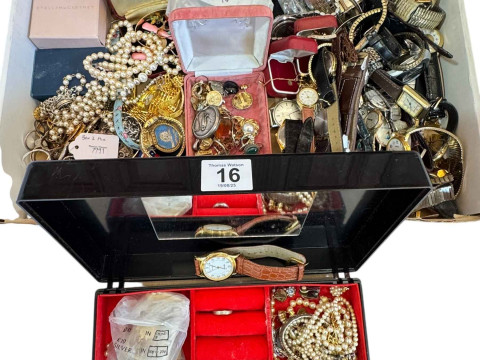 Large collection of costume jewellery, wrist watches including an Omega...