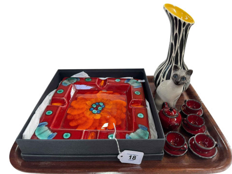 Large Poole pottery ashtray, small Poole doll's part tea set, Beswick...