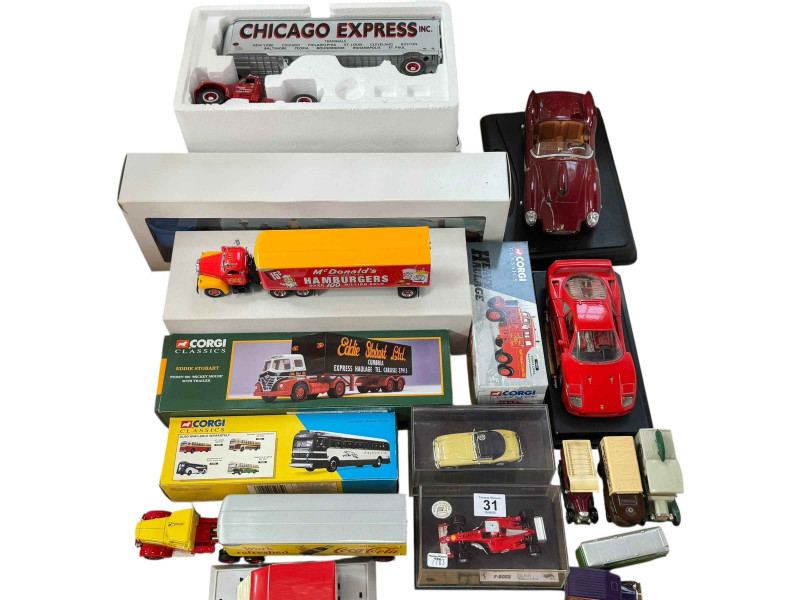 Collection of Diecast models including Corgi classics, Burago, FFI, Mack tractor and trailer etc.