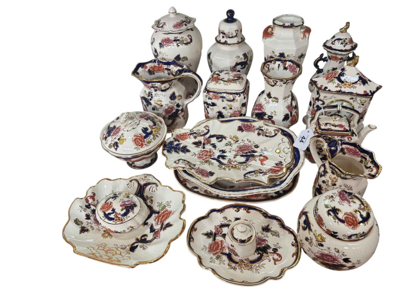 Collection of Mason's Mandalay including mantel clock, vases etc.