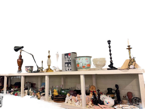 Large collection of decorative pottery, figurines, Russian wooden service,...