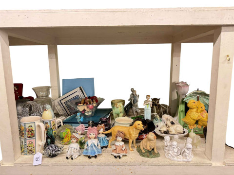 Large collection of decorative pottery, figurines, Russian wooden service, glass, table lamps etc. thumbnail