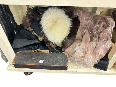 Five wicker baskets, fur coats, linens, designer handbag etc. thumbnail