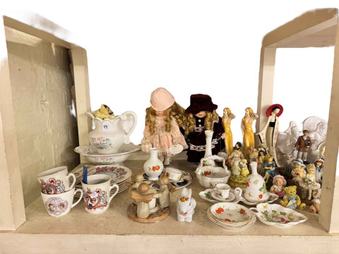 Collection of creamwares, figurines, dolls, festive mugs etc. thumbnail