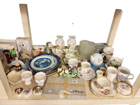 Collection of metalwares, commemorative wares, oil lamp, glass etc. thumbnail