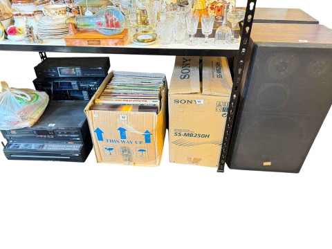 HiFi system, LP records including pop, Sony SS-MB25OH speaker system,...
