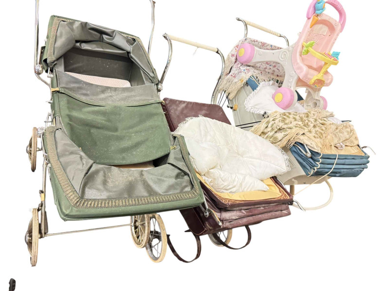 Collection of dolls prams, pull-along dog etc.