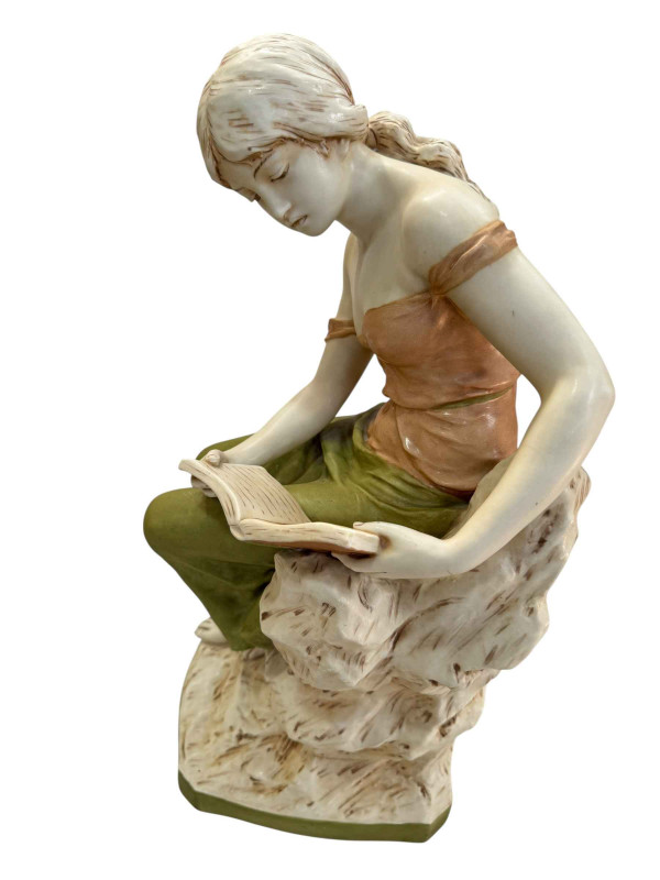 Royal Dux lady reading a book, No. 2333, 54cm high.
